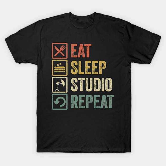 Funny eat sleep studio repeat retro vintage gift T-Shirt by Lyume